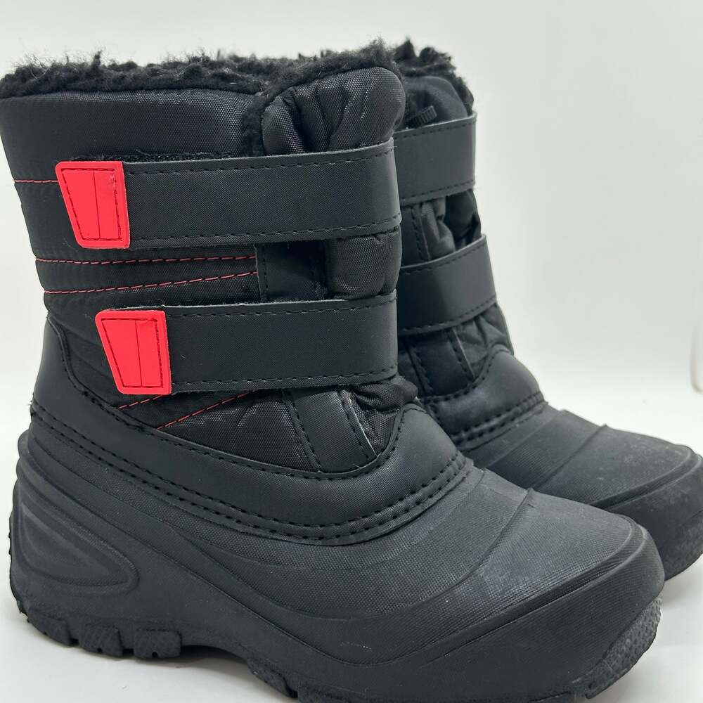 Kids Black Winter Snow Boots with Red Accents
